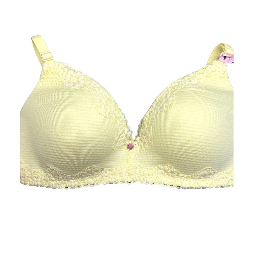 Victoria Secret Stripe Cotton Shadow Stripe Lace-Trim Wireless Bra 36C NWT